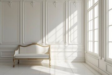 Minimalist White Interior Design with 3D Empty Wall - Modern Room Render