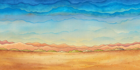 Golden Desert Sunset Over Rocky Mountains with a Serene Road and Clouds in the Sky