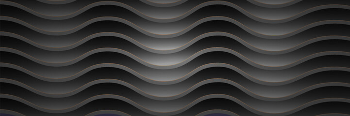 Obraz premium 3D black geometric abstract background overlapping layers on dark space with wave shape decoration. modern minimalist graphic design for banner, flyer, card. vector