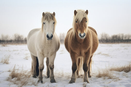 Equestrian mammal nature winter outdoors snow white animal cold horses