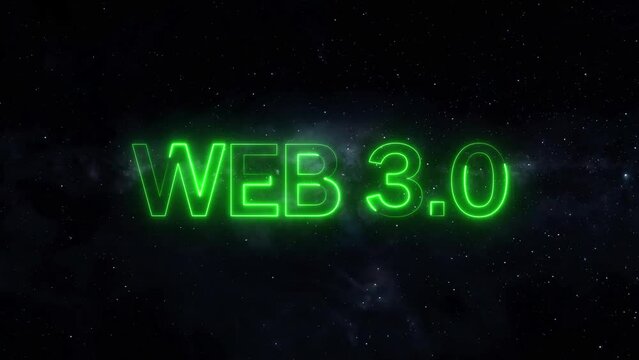 Green Neon WEB 3.0 text technology star background 4k animation