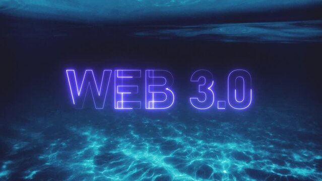 Green Neon WEB 3.0 text technology star background 4k animation