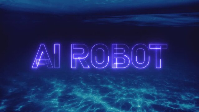 Glowing neon AI Robotics text technology background 4k animation
