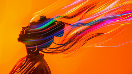 Vibrant and Energetic Movement on Orange Background. Dynamic and Creative Concept with Bright...