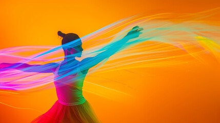 Vibrant and Energetic Movement on Orange Background. Dynamic and Creative Concept with Bright...