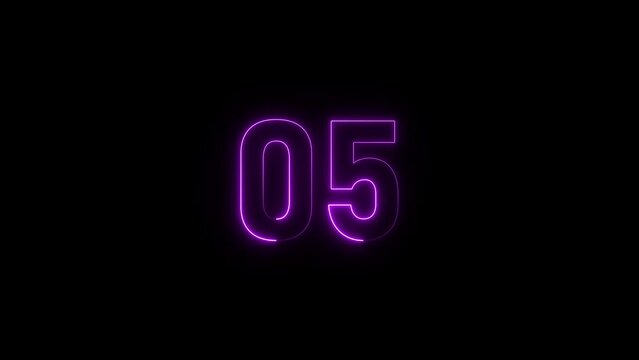 Neon light 10 seconds timer countdown animation. 10 to 0 second.