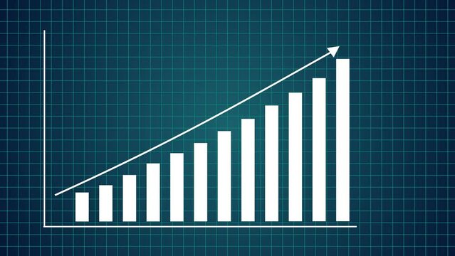 Animated business graph chart with upward trend on grid line background.