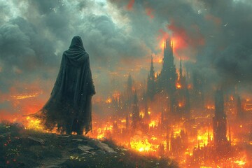 Gothic Castle in Flames: A Fantasy Artwork for Halloween Generative AI - obrazy, fototapety, plakaty