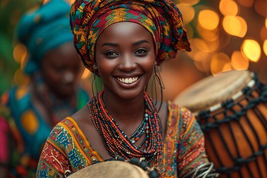 African Drummer Smiling for the Camera Generative AI