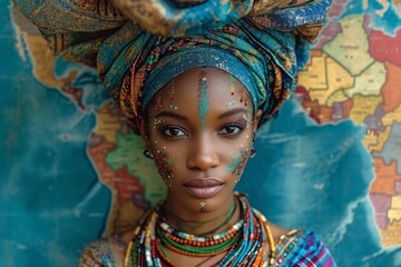 African Beauty: Geo-Inspired Makeup and Headwear Generative AI