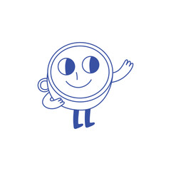 Vector logo design template and graphic elements for advertising, branding, posters and banners, funny cartoon illustrations with smiling character, coffee cup mascot, print and sticker