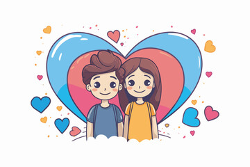 Abstract little couple with hearts on white background for valentines day concept, Cartoon Couple