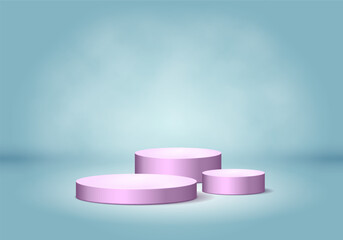Podium on light background. Empty pedestal for award ceremony or presentation. Vector illustration.