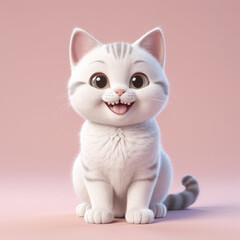 cute adorable 3D render of smiling cat isolated in pastel color background cute animal kitten