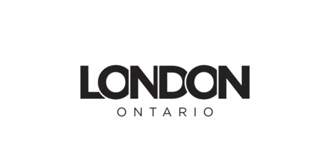 Fotobehang London in the Canada emblem. The design features a geometric style, vector illustration with bold typography in a modern font. The graphic slogan lettering. © SolaruS