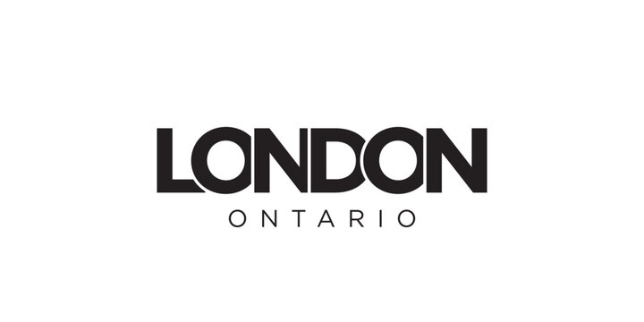 London in the Canada emblem. The design features a geometric style, vector illustration with bold typography in a modern font. The graphic slogan lettering.