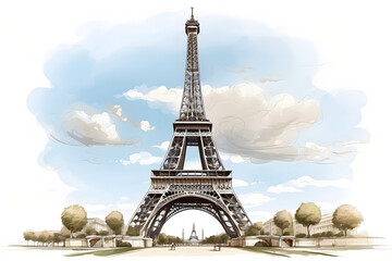 Fototapeta na wymiar Front view of aesthetic Eiffel Tower illustration