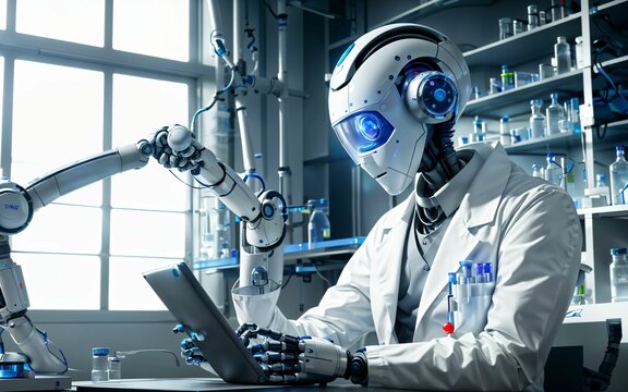 Robot Scientist at the Forefront Revolutionizing Pharmaceutical Research with Advanced Automation ai generated
