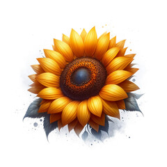 Fototapeta premium Watercolor Sunflower Brilliance - Solo on Transparent