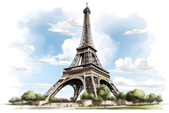 Front view of aesthetic Eiffel Tower illustration