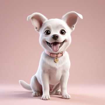 cute smiley 3D render dog isolated in pink pastel color bakcground  