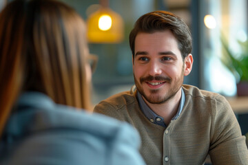 Happy businesswoman interviewing a well-prepared job candidate in a cozy office environment. The job interview process - from expectation to excitement, captured in high-definition