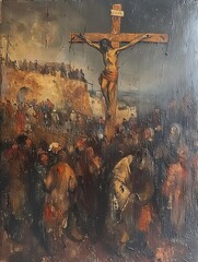 Jesus Christ crucified on a cross, background poster banner, motivational, social media post, wallpaper - obrazy, fototapety, plakaty
