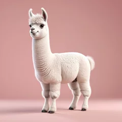 Fotobehang Cute adorable cartoon little lama, 3D render cartoon character. © vian