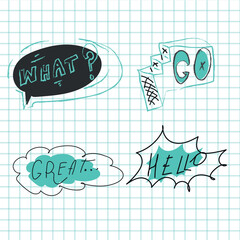 Hand drawn comic speech bubbles with popular message sketch design