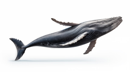 Whales on white background, they are a widely distributed and diverse group of fully aquatic placental marine mammals.