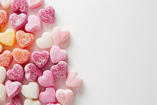Heart-shaped candies, resembling whimsical love notes