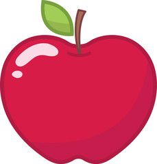 vector illustration of red apple with leaf in sticker style. cute cartoon kawaii apple isolated on transparent background. fresh fruit illustration