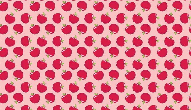 seamless vector pattern with red apples. repetitive cute cartoon sticker apples on pink background. fresh fruit wallpaper