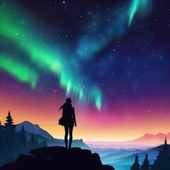 Fototapeta premium silhouette of a person in the night Nocturnal Beauty Nighttime 