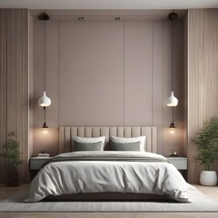 interior of a bedroom Elegant Bedroom With Wooden Wall