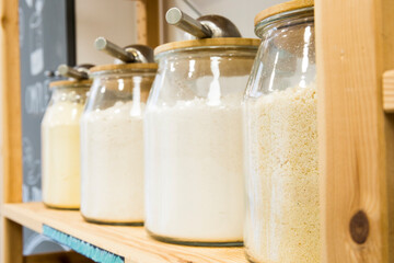 Self service bulk organic food. Eco-friendly zero waste shop. Small local business. Chickpea flour, oatmeal and rice flour