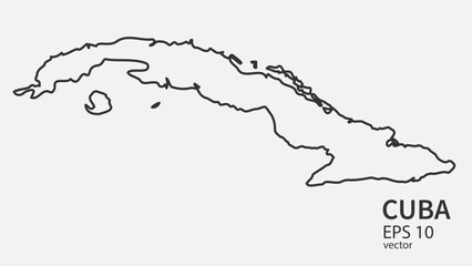 Vector line map of Cuba. Vector design isolated on white background.	
