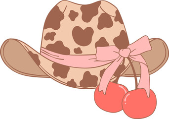 Coquette Cowgirl hat with cherries  and pink ribbon bow 