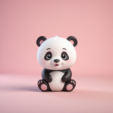 Cute adorable baby panda cub sitting, 3D Render illustration on isolated pastel color background