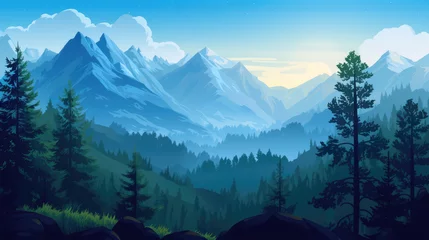 Gordijnen Majestic Illustration Showcasing Beauty of Mountainous Landscape, Panoramic Scenery © Luxetify
