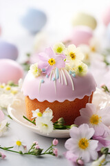 Fototapeta na wymiar Easter cake and eggs, kulich,bread background. Happy Easter card