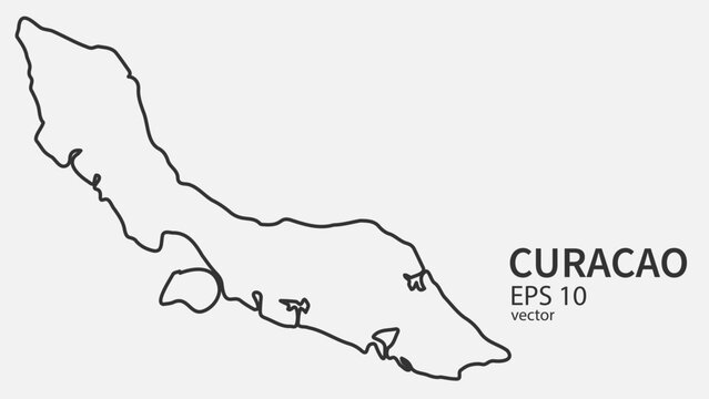 Vector line map of Curacao. Vector design isolated on white background.	
