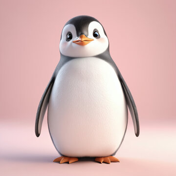 A cute penguin 3d render cartoon illustration isolated in pastel background