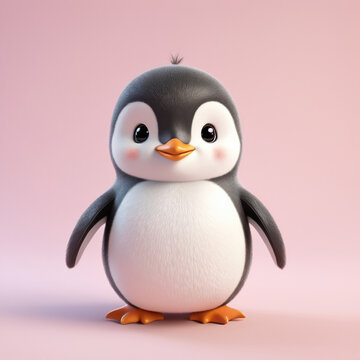 A cute penguin 3d render cartoon illustration isolated in pastel background
