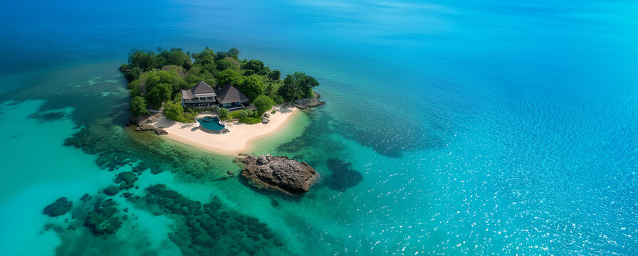 une villa de luxe install&eacute;e sur une &icirc;le priv&eacute;e au milieu de l'oc&eacute;an