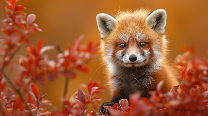 Naklejka premium wallpaper di dolce animaletto nei colori del tramonto, primo piano di orsetto con sciarpa