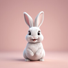 Obraz premium A charming 3D render of a standing rabbit bunny on white pastel color background in the form of an cute adorable and lovable cartoon character