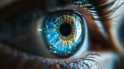 An eye scanning device capturing the unique iris pattern, exemplifying the advanced level of security offered by biometric authentication. - obrazy, fototapety, plakaty