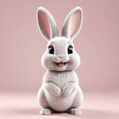 Obraz premium A charming 3D render of a standing rabbit bunny on white pastel color background in the form of an cute adorable and lovable cartoon character