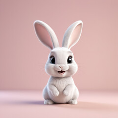 Obraz premium A charming 3D render of a standing rabbit bunny on white pastel color background in the form of an cute adorable and lovable cartoon character